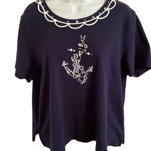 ALFRED Dunner petites size PXL. Nautical short sleeved shirt.
